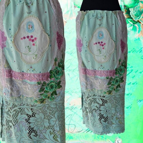 Sage Green Lace Maxi Skirt | Roselani Jasmin | Size Medium - Large - Picture 1 of 11
